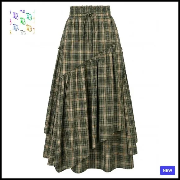 Maxi Skirt with Pockets A-Line Tiered Renaissance Pirate Costume Flowy - Picture 1 of 8